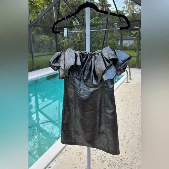 NWT Zara Metallic Mini Dress Silver Ruffle Strapless Party Cocktail Clubwear - Picture 3 of 5